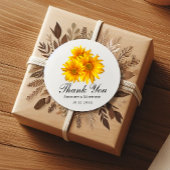 Elegante zonnebloem dank u gele bloemenbruiloft ronde sticker