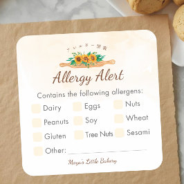 Elegante Zonnebloem Deegroller Allergie Waarschuwi Vierkante Sticker