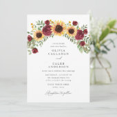 Elegante Zonnebloem en Bourgogne Bloemen Huwelijk Kaart (Staand voorkant)