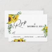 Elegante Zonnebloem en Eucalyptus Waterverf RSVP A (Voorkant / Achterkant)