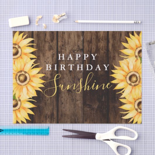 Elegante Zonnebloem en Schuur Houten Verjaardag Tissuepapier (Craft)