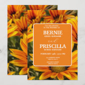 Elegante zonnebloem en witte typografie bruiloft kaart (Voorkant / Achterkant)