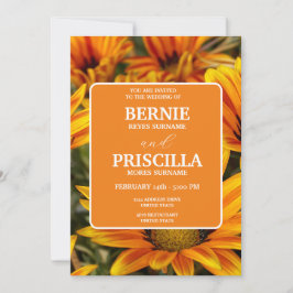 Elegante zonnebloem en witte typografie bruiloft kaart