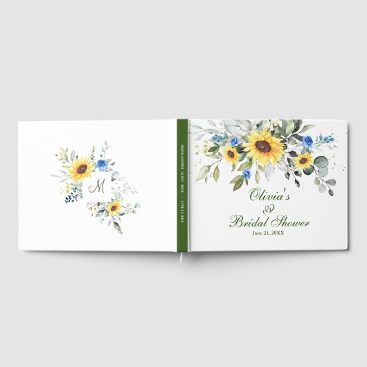 Elegante zonnebloem eucalyptus blad bruidsdouche gastenboek (Volledig)