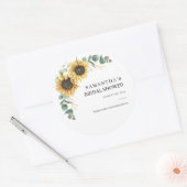 Elegante Zonnebloem Eucalyptus Bloemige Bruids-Sho Ronde Sticker (Envelop)