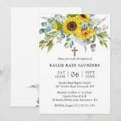 Elegante Zonnebloem Eucalyptus Bloemkruis Doop Kaart (Voorkant / Achterkant)