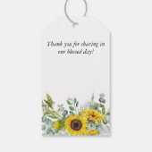 Elegante zonnebloem & eucalyptus boho kruis doop cadeaulabel (Achterkant)