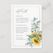 Elegante Zonnebloem Eucalyptus Bruiloft Details Informatiekaartje (Voorkant)