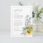 Elegante Zonnebloem Eucalyptus Bruiloft Details Informatiekaartje (Staand voorkant)