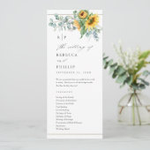 Elegante Zonnebloem Eucalyptus Bruiloft Programmakaart (Staand voorkant)