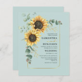 Elegante zonnebloem Eucalyptus bruiloft uitnodigin (Voorkant / Achterkant)