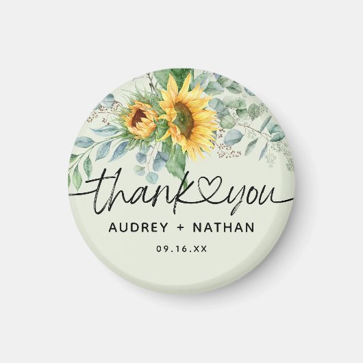 Elegante zonnebloem eucalyptus dank u bruiloft magneet (Voorkant)