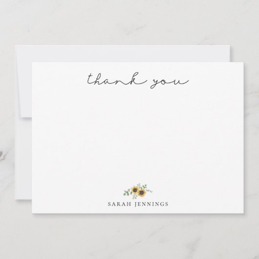 Elegante Zonnebloem Eucalyptus Dank u Notitiekaartje (Voorkant)