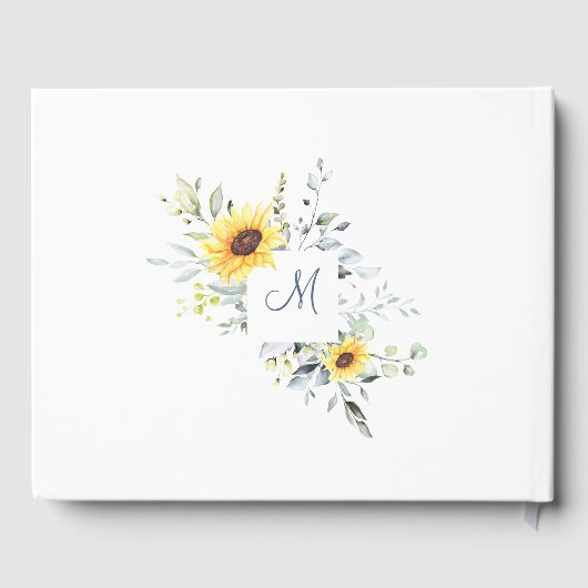 Elegante zonnebloem Eucalyptus gebladerte Bruidsdo Gastenboek (Achterkant)