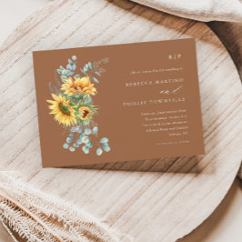 Elegante Zonnebloem Eucalyptus Herfst Boho Bruilof Kaart