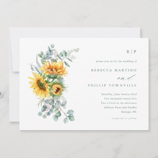 Elegante Zonnebloem Eucalyptus Herfst Bruiloft Kaart (Voorkant)