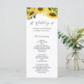 Elegante Zonnebloem Eucalyptus huwelijksceremonie Programmakaart (Staand voorkant)