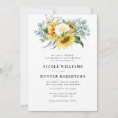 Elegante Zonnebloem Eucalyptus Navy Blue bruiloft Kaart (Voorkant)