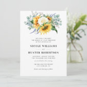 Elegante Zonnebloem Eucalyptus Navy Blue bruiloft Kaart (Staand voorkant)