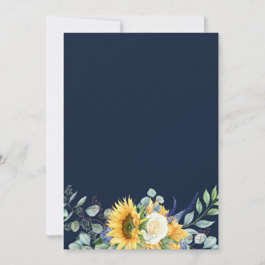 Elegante Zonnebloem Eucalyptus Navy Blue bruiloft Kaart (Achterkant)