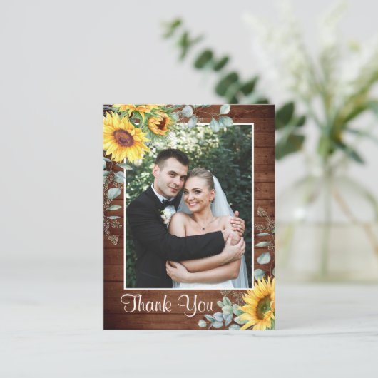 Elegante zonnebloem eucalyptus rustiek dank u Pos Briefkaart (Staand voorkant)