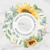 Elegante Zonnebloem Eucalyptus Trouwgunst Wijnglaslabel (Voorkant)