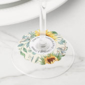 Elegante Zonnebloem Eucalyptus Trouwgunst Wijnglaslabel (Dichtbij)