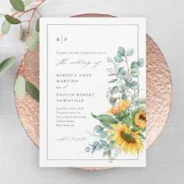 Elegante Zonnebloem Eucalyptus Watercolor Trouwdag Kaart