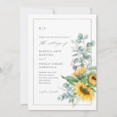 Elegante Zonnebloem Eucalyptus Waterverf Bruiloft Kaart (Voorkant)