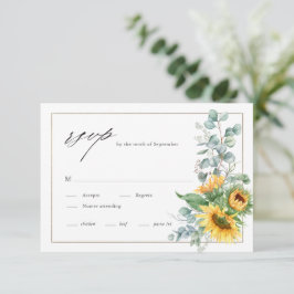 Elegante Zonnebloem Eucalyptus Waterverf Bruiloft RSVP Kaartje