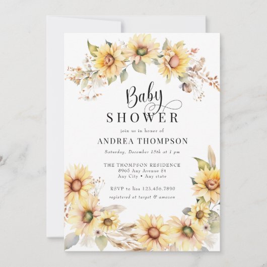 Elegante zonnebloem | Geel Baby shower Kaart (Voorkant)