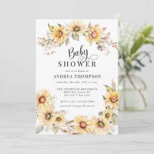 Elegante zonnebloem | Geel Baby shower Kaart (Staand voorkant)