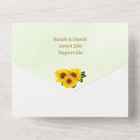 Elegante Zonnebloem Gepersonaliseerd bruiloft All In One Uitnodiging (Achterkant)