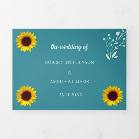 Elegante Zonnebloem Gepersonaliseerd bruiloft Drieluik Uitnodiging (Cover)
