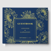 Elegante zonnebloem goud Folie blauw bruiloft gast Gastenboek (Voorkant)