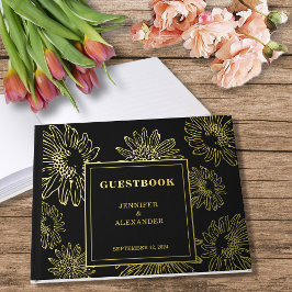 Elegante zonnebloem gouden Folie bruiloft gastenbo Gastenboek