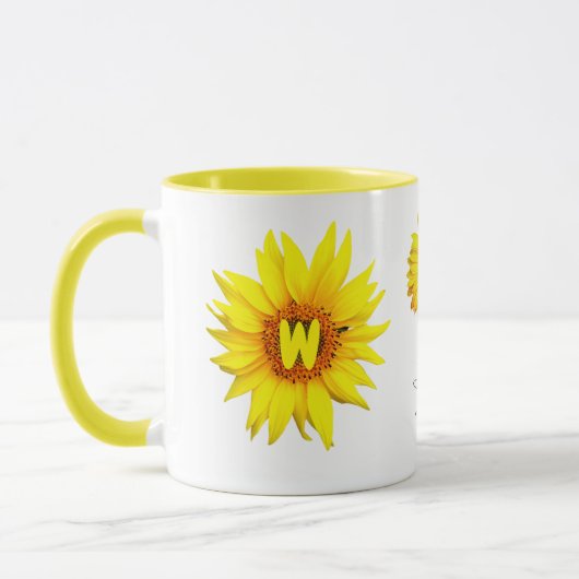 Elegante Zonnebloem Koffie Mok (Naam & Monogram) (Links)