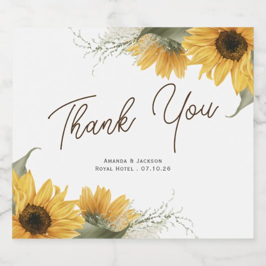 Elegante zonnebloem, land val bruiloft gunst sparkling wijnetiket (Enkel label)