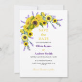 Elegante Zonnebloem & Lavendel Trouwkaart 'Save Th Save The Date (Voorkant)