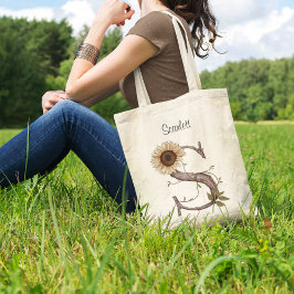 Elegante zonnebloem letter S bloemige monogram op Tote Bag