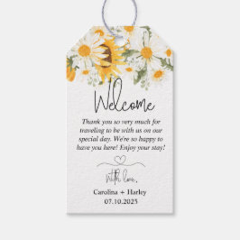 Elegante Zonnebloem Madelief Bruiloft Welkom Cadeaulabel