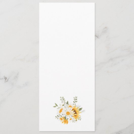 Elegante Zonnebloem Madeliefjes Bruiloftsmenu Programmakaart (Achterkant)
