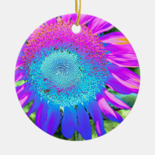 Elegante zonnebloem paarse roze blauw bloemen keramisch ornament