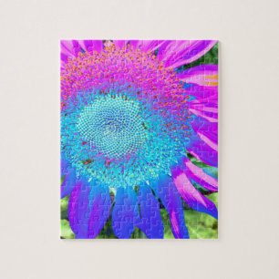 Elegante zonnebloem paarse roze blauw bloemen legpuzzel