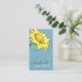 Elegante zonnebloem rustiek blauw visitekaartje (Staand voorkant)