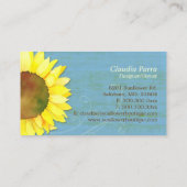 Elegante zonnebloem rustiek blauw visitekaartje (Achterkant)