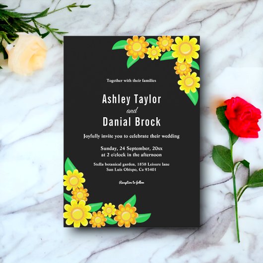 Elegante Zonnebloem Rustieke Boho Zwart Bloemen Br Kaart