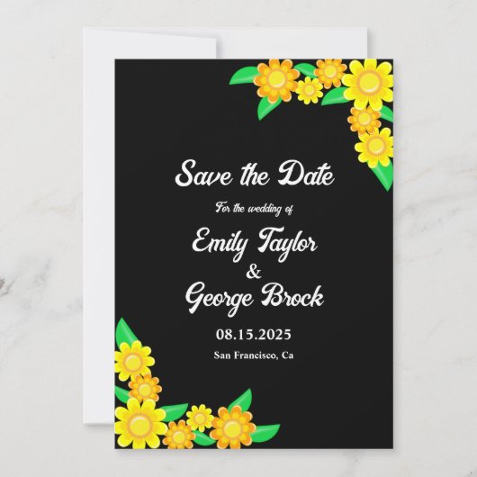 Elegante Zonnebloem Rustieke Boho Zwart Bloemen Br Save The Date (Voorkant)