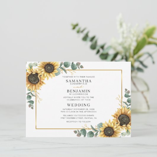 Elegante Zonnebloem rustieke bruiloft Kaart (Staand voorkant)
