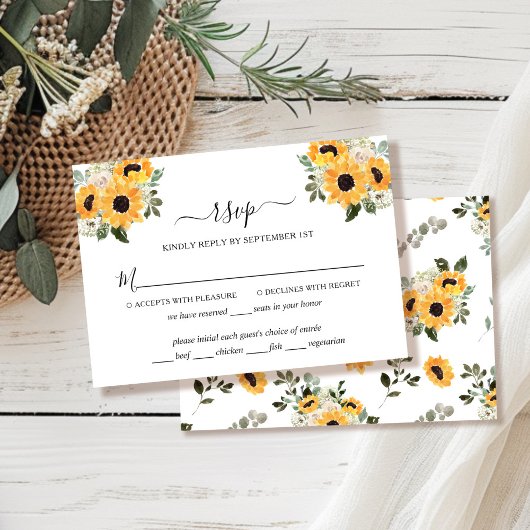 Elegante Zonnebloem Sage Green Wedding RSVP Kaart